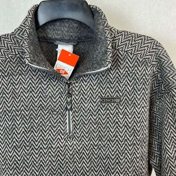 NEW Cinch Pullover Quarter 1/4 Zip Womens Sz Large Gray Herringbone Pockets Soft - Picture 2 of 8